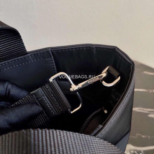Replica Prada 1BG354 tote shoulder hanbag Nylon calfskin leather Black 6