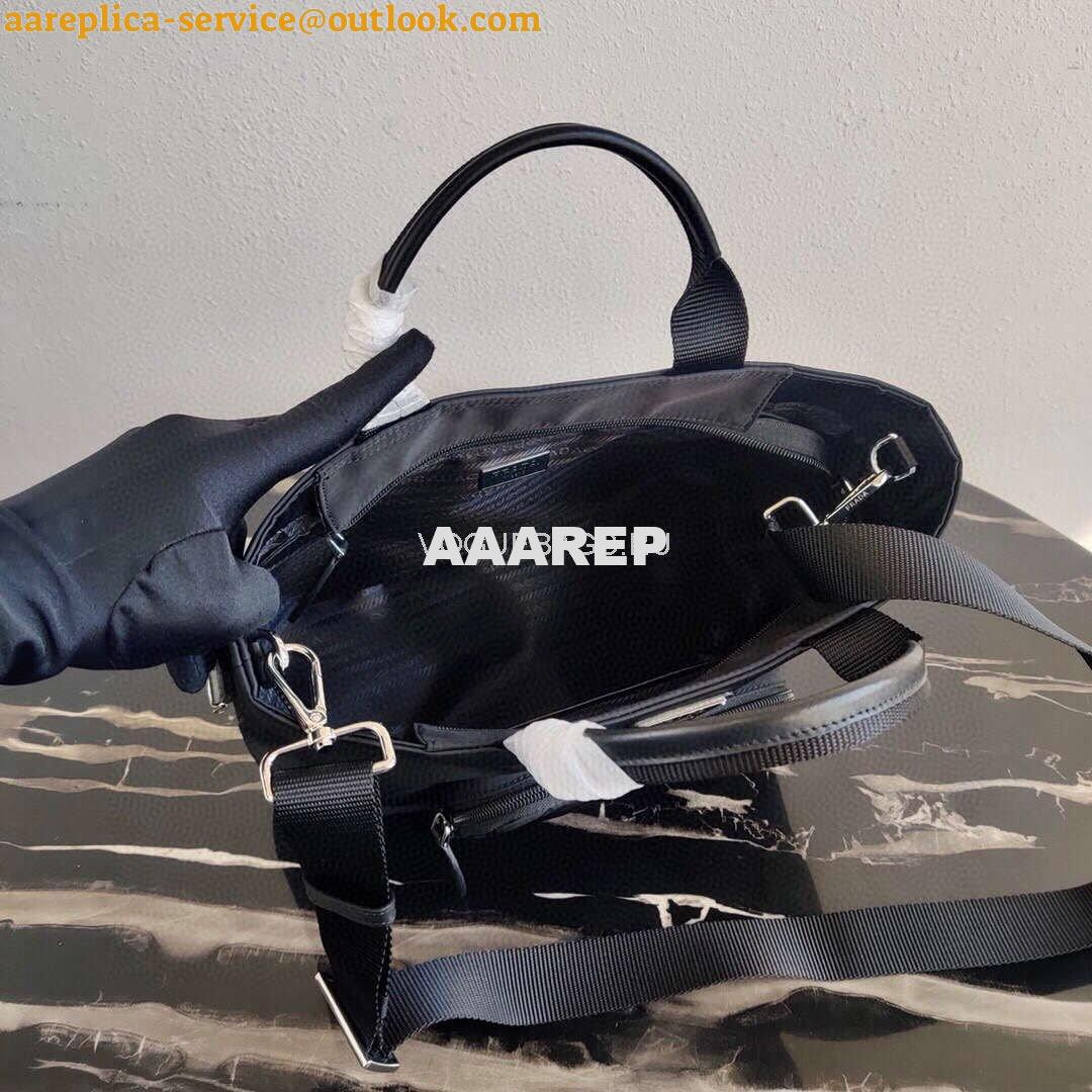 Replica Prada 1BG354 tote shoulder hanbag Nylon calfskin leather Black 7 Replica Prada 1BG354 tote shoulder hanbag Nylon calfskin leather Black 7