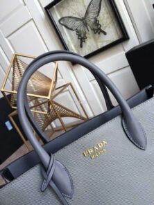 Replica Prada 1BA153 Large Saffiano Leather Handbag in Gray 2