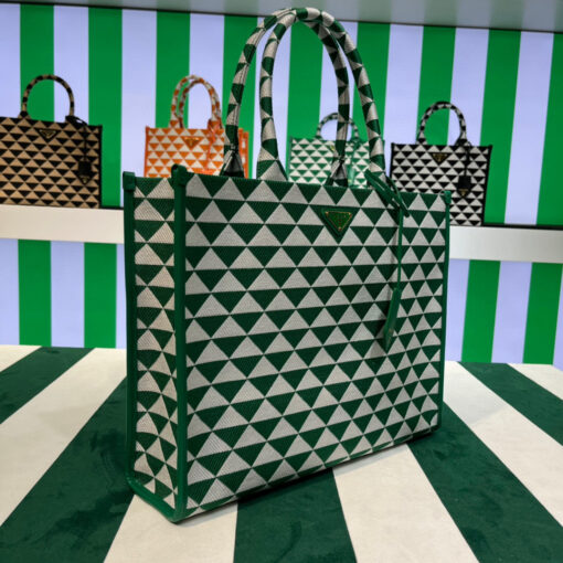 Replica Prada 1BA356 Large Prada Symbole Jacquard Fabric Handbag Green White