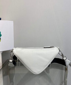 Replica Prada Leather Prada Triangle shoulder bag 1BH190 White
