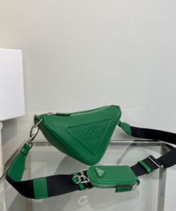 Replica Prada Leather Prada Triangle shoulder bag 1BH190 Green