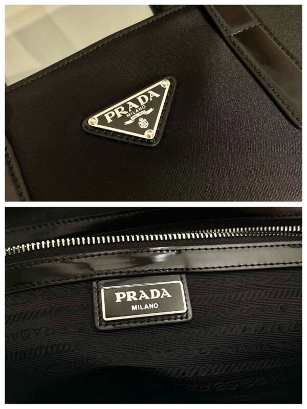 Replica Prada 2VG071 Re-Nylon and Leather tote Black 8