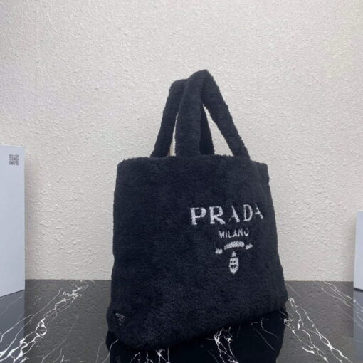 Replica Prada 1BG130 Shearling Tote Shoulder bag Black 2