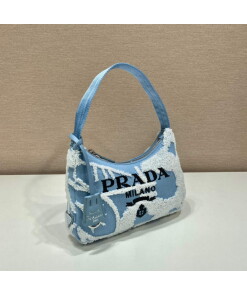 Replica Prada 1NE515 Re-Edition 2000 embroidered drill mini bag blue white