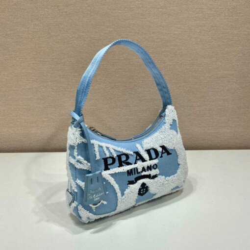 Replica Prada 1NE515 Re-Edition 2000 embroidered drill mini bag blue white