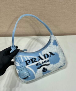 Replica Prada 1NE515 Re-Edition 2000 embroidered drill mini bag blue white 2