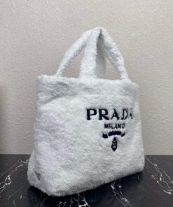 Replica Prada 1BG130 Shearling Tote Shoulder bag White 2