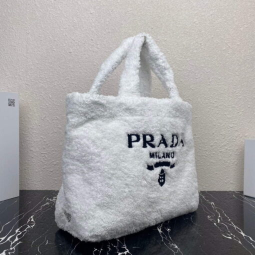 Replica Prada 1BG130 Shearling Tote Shoulder bag White 2