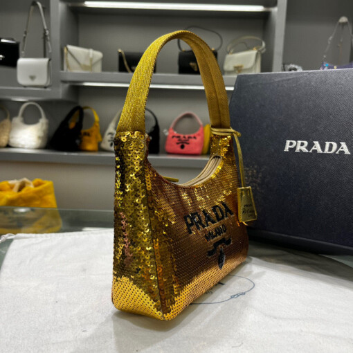 Replica Prada 1NE515 Re-Edition 2000 sequined Re-Nylon mini-bag Gold