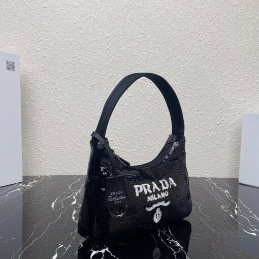 Replica Prada 1NE515 Re-Edition 2000 sequined Re-Nylon mini-bag Black 2