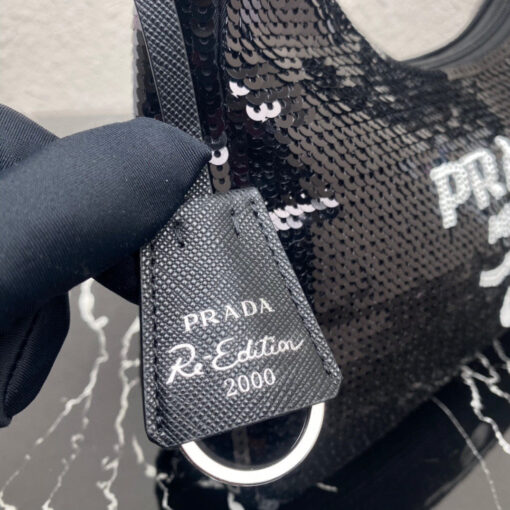 Replica Prada 1NE515 Re-Edition 2000 sequined Re-Nylon mini-bag Black 5