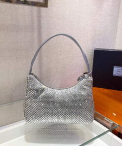 Replica Prada 1NE515 Satin mini-bag with artificial crystals gray