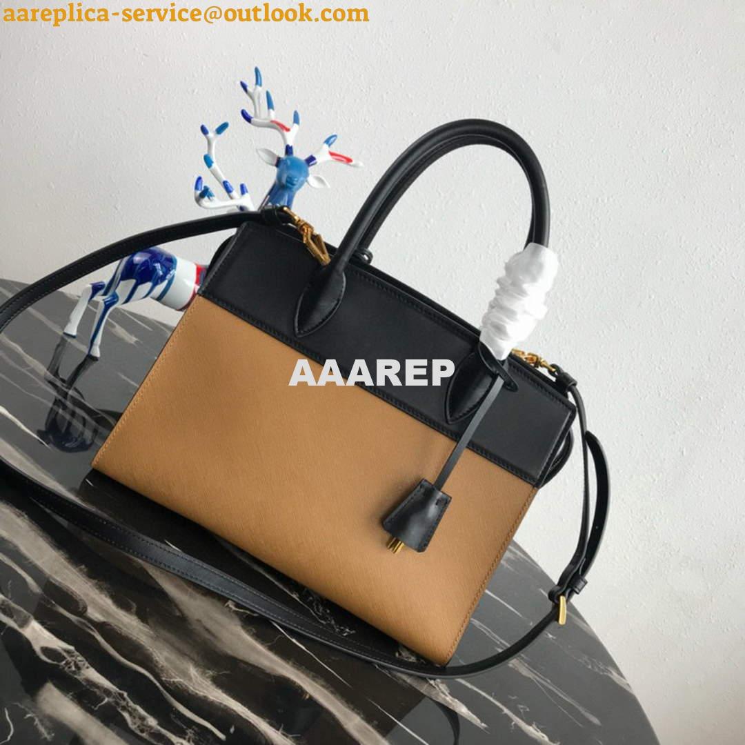 Replica Prada 1BA046 Medium Esplanade Leather Tote Bag Apricot and Black 2 Replica Prada 1BA046 Medium Esplanade Leather Tote Bag Apricot and Black 2