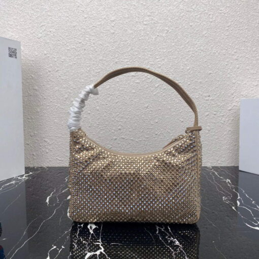Replica Prada 1NE515 Satin mini-bag with artificial crystals apricot