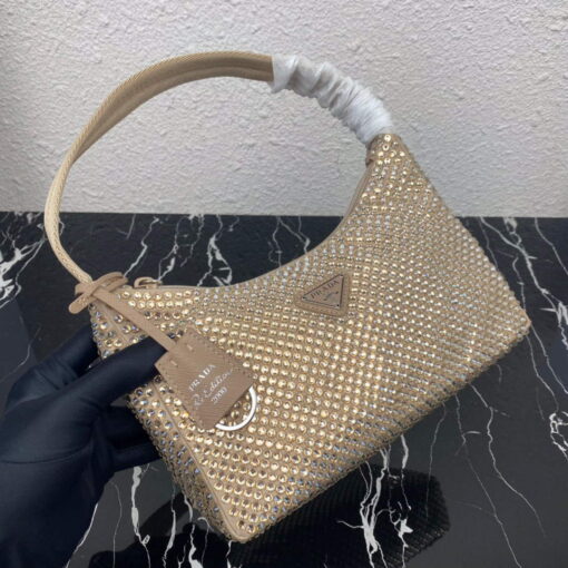 Replica Prada 1NE515 Satin mini-bag with artificial crystals apricot 6
