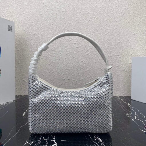 Replica Prada 1NE515 Satin mini-bag with artificial crystals white