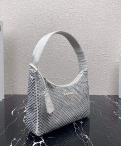 Replica Prada 1NE515 Satin mini-bag with artificial crystals white 2