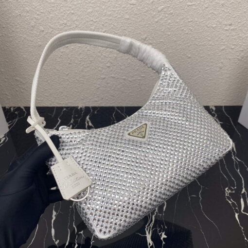 Replica Prada 1NE515 Satin mini-bag with artificial crystals white 6