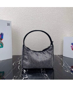 Replica Prada 1NE515 Satin mini-bag with artificial crystals Black