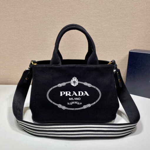 Replica Prada 1BG439 Denim Tote bag Black and white
