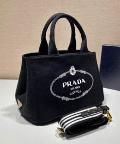 Replica Prada 1BG439 Denim Tote bag Black and white 2
