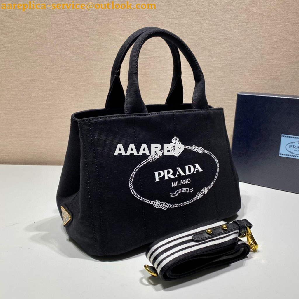 Replica Prada 1BG439 Denim Tote bag Black and white 2 Replica Prada 1BG439 Denim Tote bag Black and white 2