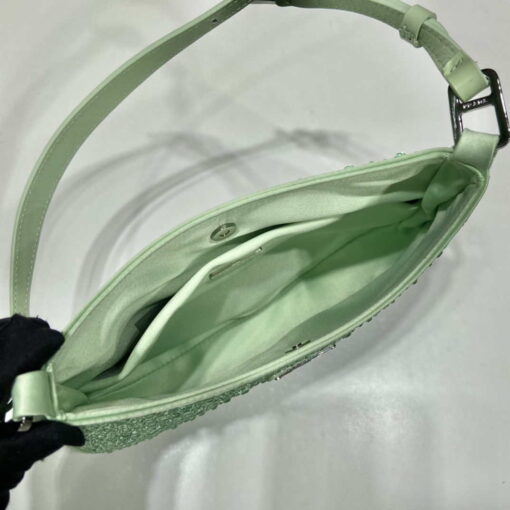 Replica Prada 1BC169 Prada Cleo satin bag with appliqués Green 7