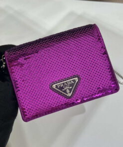 Replica Prada Cardholder with shoulder strap and sequins 1MR024 Purple 2