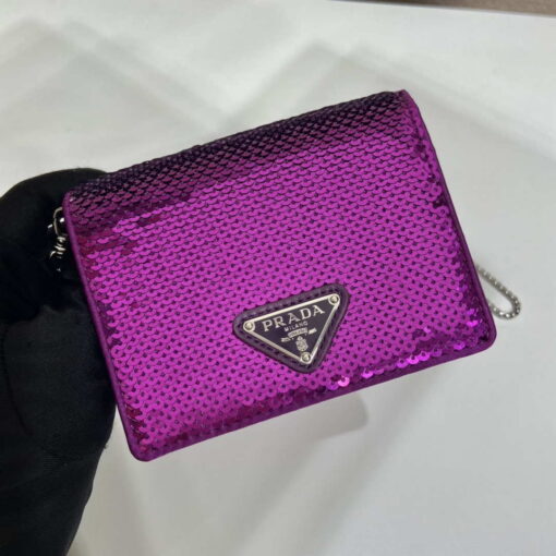 Replica Prada Cardholder with shoulder strap and sequins 1MR024 Purple 2