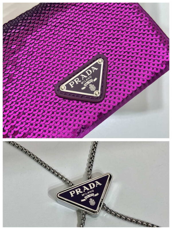 Replica Prada Cardholder with shoulder strap and sequins 1MR024 Purple 8