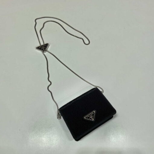 Replica Prada Cardholder with shoulder strap and sequins 1MR024 Black 4