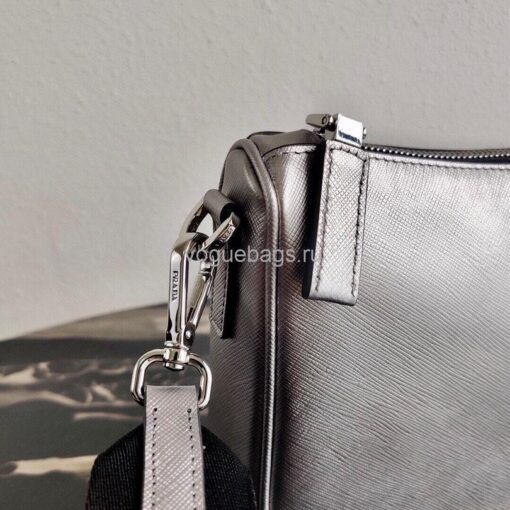 Replica Prada 2VH113 Saffiano Leather Shoulder Bag in Sliver Grey 7