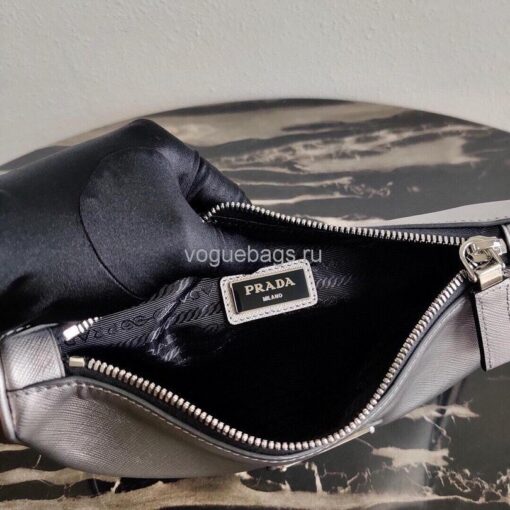 Replica Prada 2VH113 Saffiano Leather Shoulder Bag in Sliver Grey 8