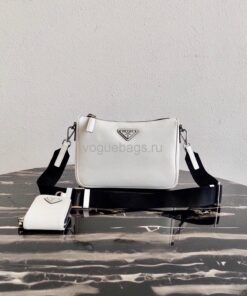 Replica Prada 2VH113 Saffiano leather shoulder Bag in White