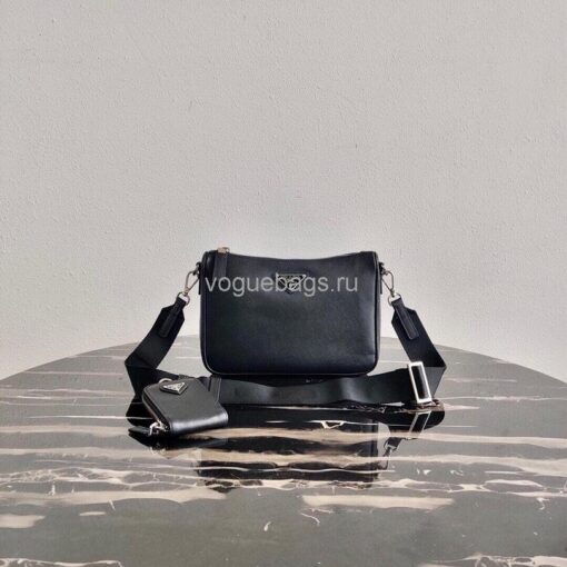 Replica Prada 2VH113 Saffiano Leather Shoulder Bag in Black