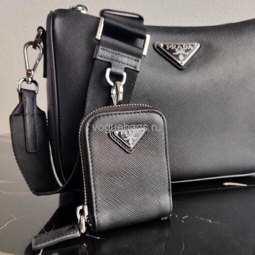 Replica Prada 2VH113 Saffiano Leather Shoulder Bag in Black 8