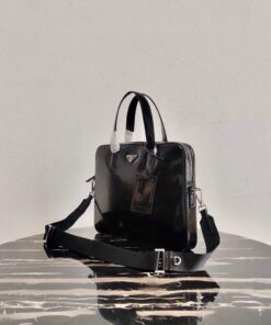 Replica Prada Saffiano Leather Briefcase Bag 2VE368 Black 2