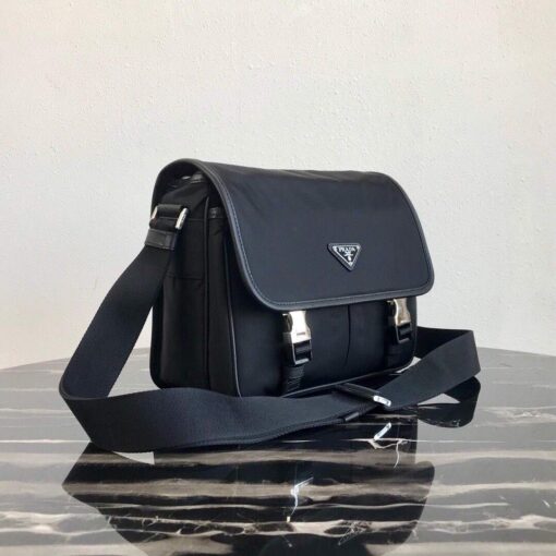 Replica Prada Nylon and Saffiano Leather Bag with Strap 2VD769 Black