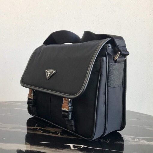Replica Prada Nylon and Saffiano Leather Bag with Strap 2VD769 Black 5