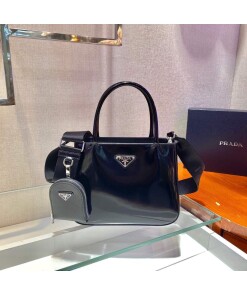 Replica Prada Brushed leather handbag 1BA320 Black
