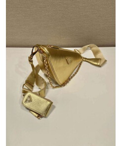 Replica Prada Leather Prada Triangle shoulder bag 1BH190 Gold