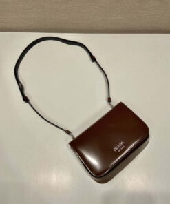 Replica Prada 2VD061 Black Brushed Leather Mini-bag With Shoulder Strap Brown