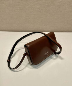 Replica Prada 2VD061 Black Brushed Leather Mini-bag With Shoulder Strap Brown 2