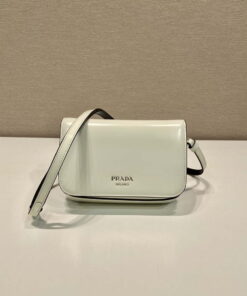 Replica Prada 2VD061 Black Brushed Leather Mini-bag With Shoulder Strap White
