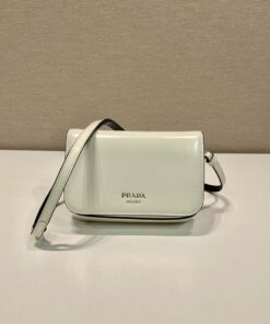 Replica Prada 2VD061 Black Brushed Leather Mini-bag With Shoulder Strap White Replica Prada 2VD061 Black Brushed Leather Mini-bag With Shoulder Strap White