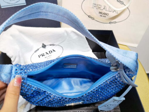 Replica Prada 1NE515 Satin mini-bag with artificial crystals Blue 7