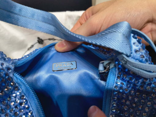 Replica Prada 1NE515 Satin mini-bag with artificial crystals Blue 8