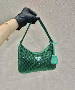 Replica Prada 1NE515 Satin mini-bag with artificial crystals Jade green