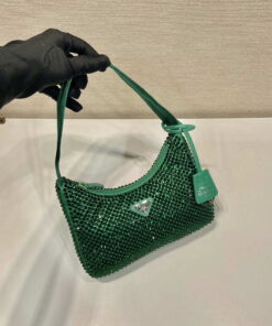 Replica Prada 1NE515 Satin mini-bag with artificial crystals Jade green 2